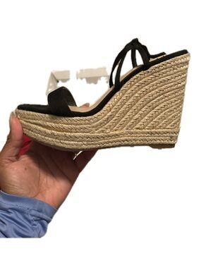 Aldo Black Espadrille Wedge Sandal with Braided Jute Platform